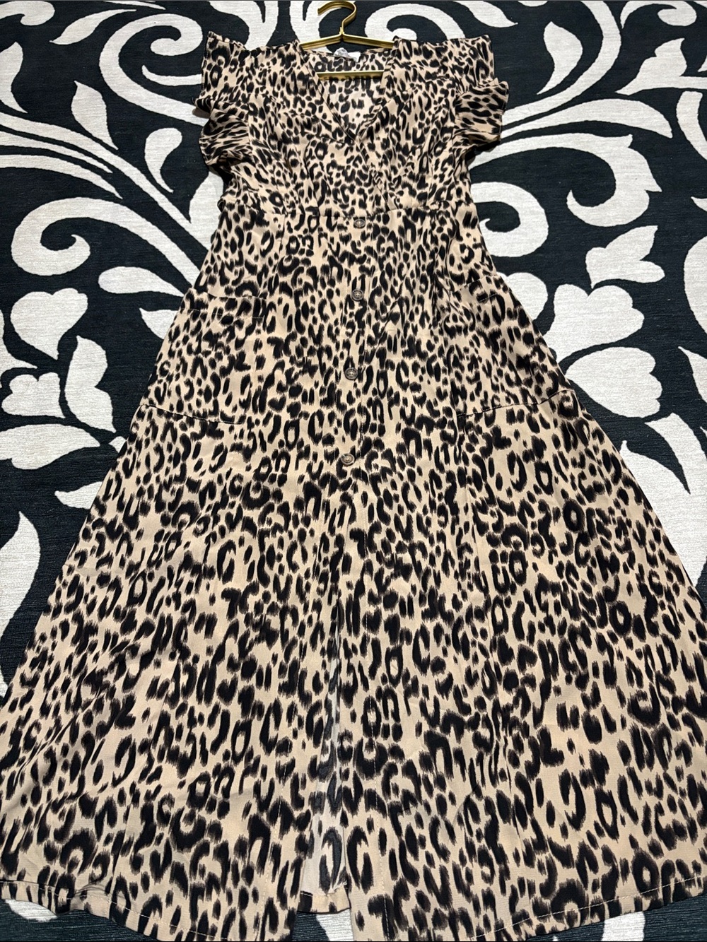 Sienna Sky Leopard Print Midi Dress in Beige and Black